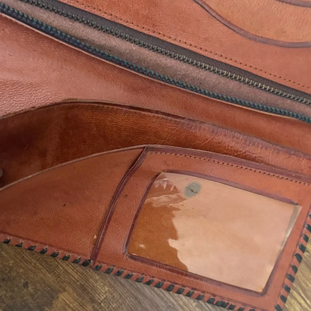 Hand‎ Tooled Brown Leather Aztec Calendar Long Wallet